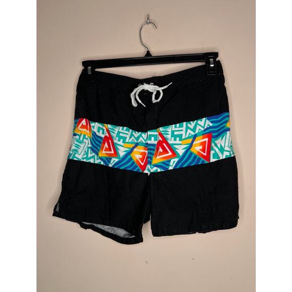 Vintage 80s 90s HOBIE Mens Geometric Board Shorts Swim Trunks Size 33 - Picture 2 of 10